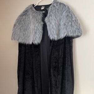 Grey Faux Fur Capelet & Black Velvet Cape